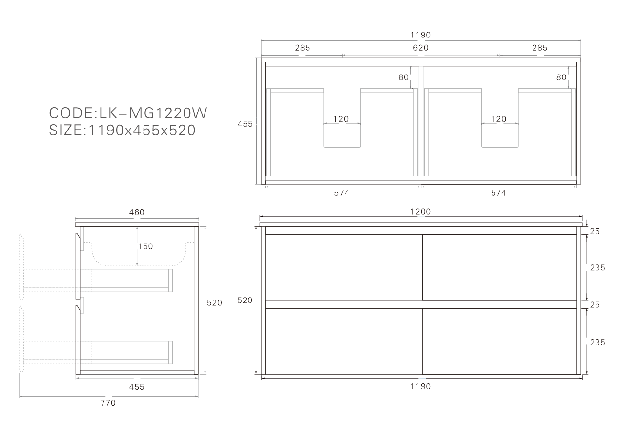 1200mm Gladstone Wall Hung PlywoodDouble Bowl Cabinet - Mocha Oak Woodmatt - Cabinet Only