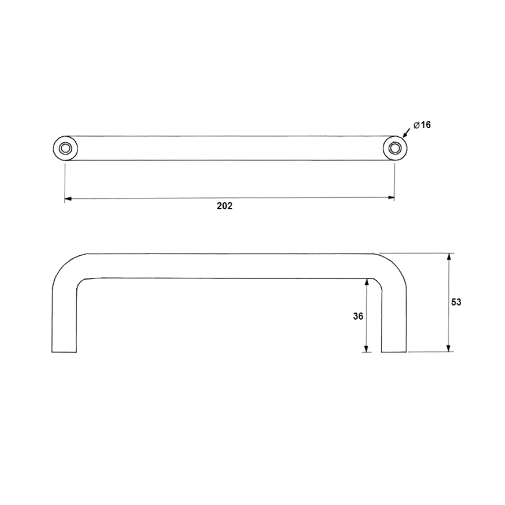 “D” Solid Pull Handle – 202mm C to C SS