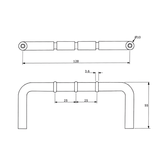“D” Handle with Black Rubber Stoppers – 128mm C to C - Designer Black