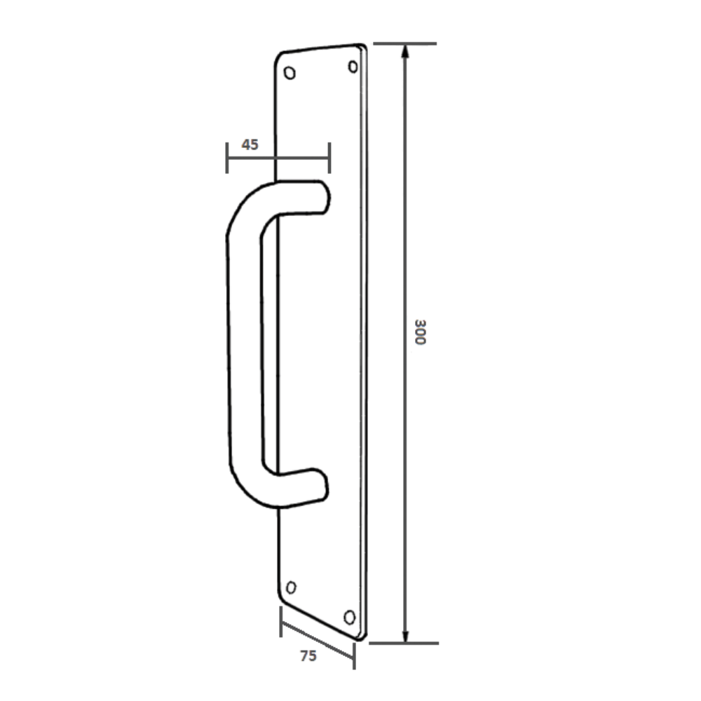 Pull Handle with Plate – 75mmW x 300mmH SS