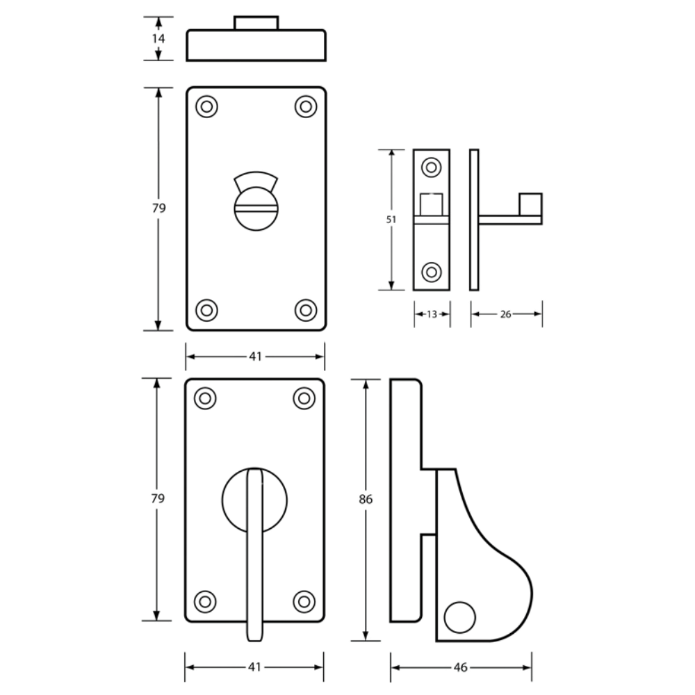 Sliding Door Indicator and Lock, Polished Aluminium