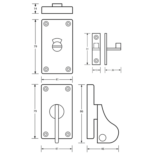 Sliding Door Indicator and Lock, Polished Aluminium