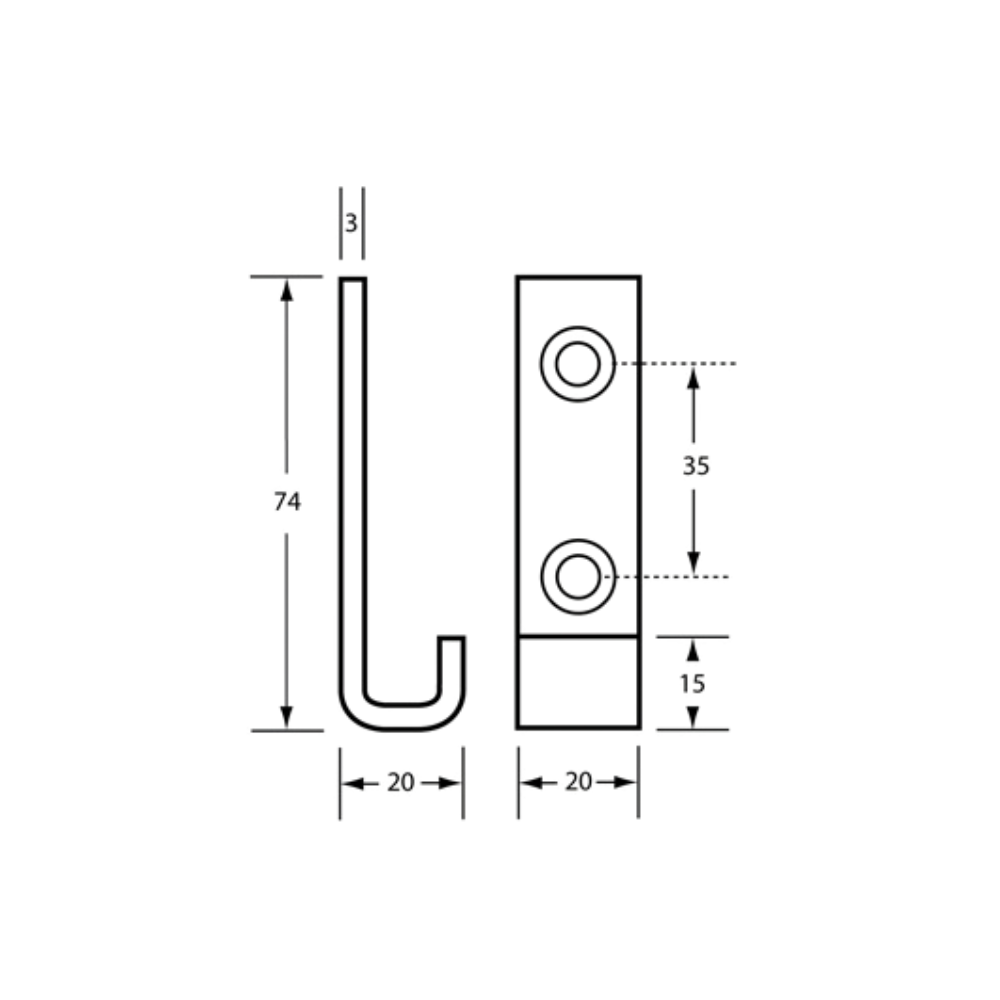 Coat Hook 20mm Proj SS