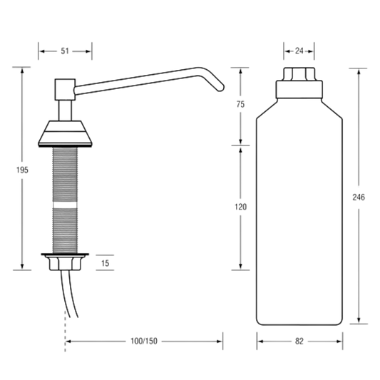 In Basin/Vanity Soap Dispenser – 950ml, 100mm Bright Chrome Spout