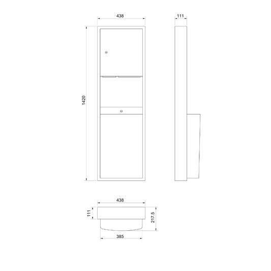 Surface Mounted Paper Towel Dispenser and 49 Litre Waste Receptacle SS