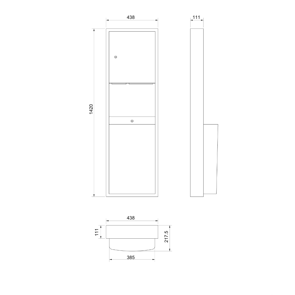 Surface Mounted Paper Towel Dispenser and 49 Litre Waste Receptacle SS