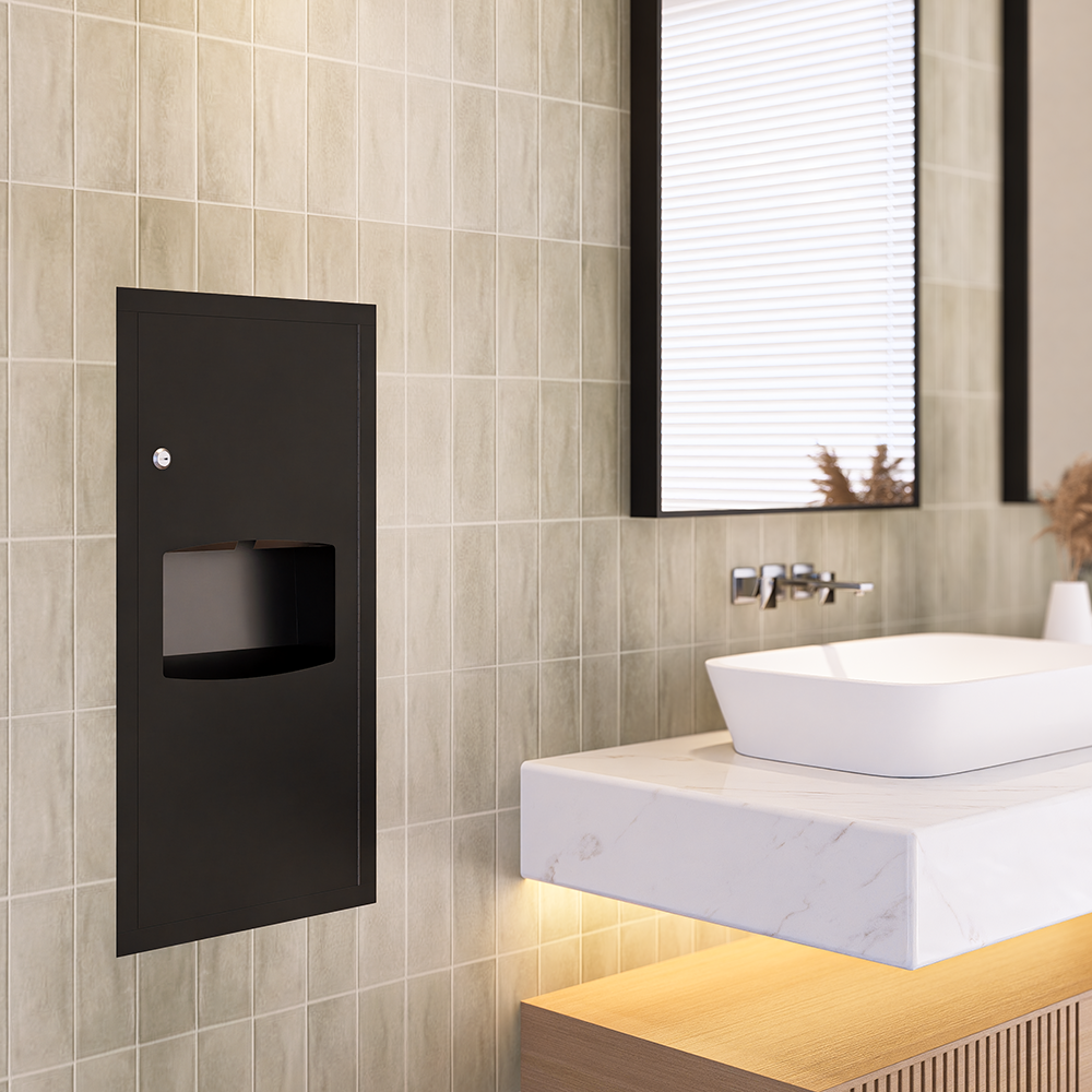 Recessed Paper Towel Dispenser & 6.5L Waste Receptacle in Designer Black