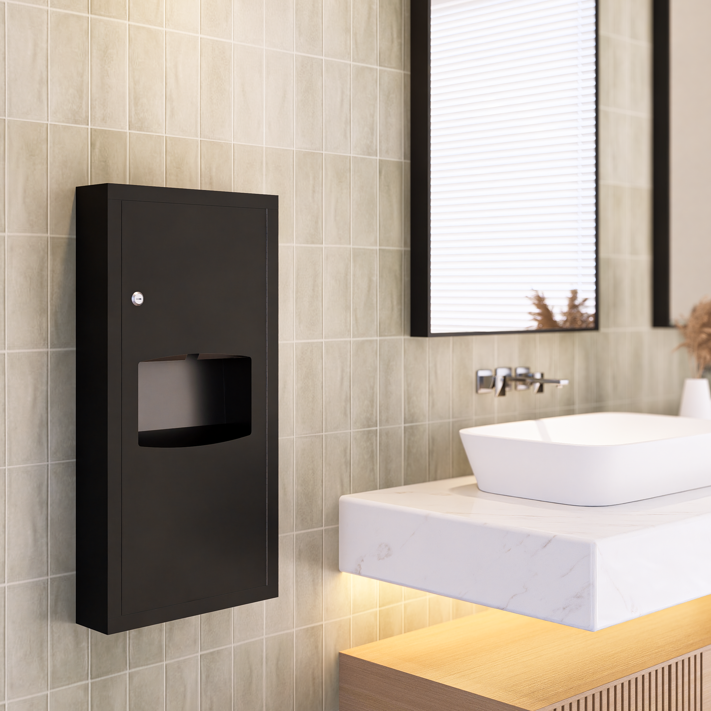 Surface Mounted Paper Towel Dispenser & 6.5L Waste Receptacle in Designer Black