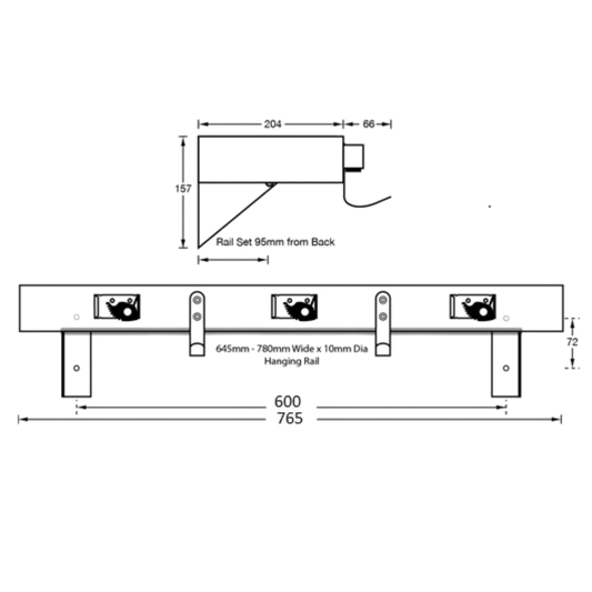 Utility Shelf c/w 3 Mop & 2 Rag Hooks SS