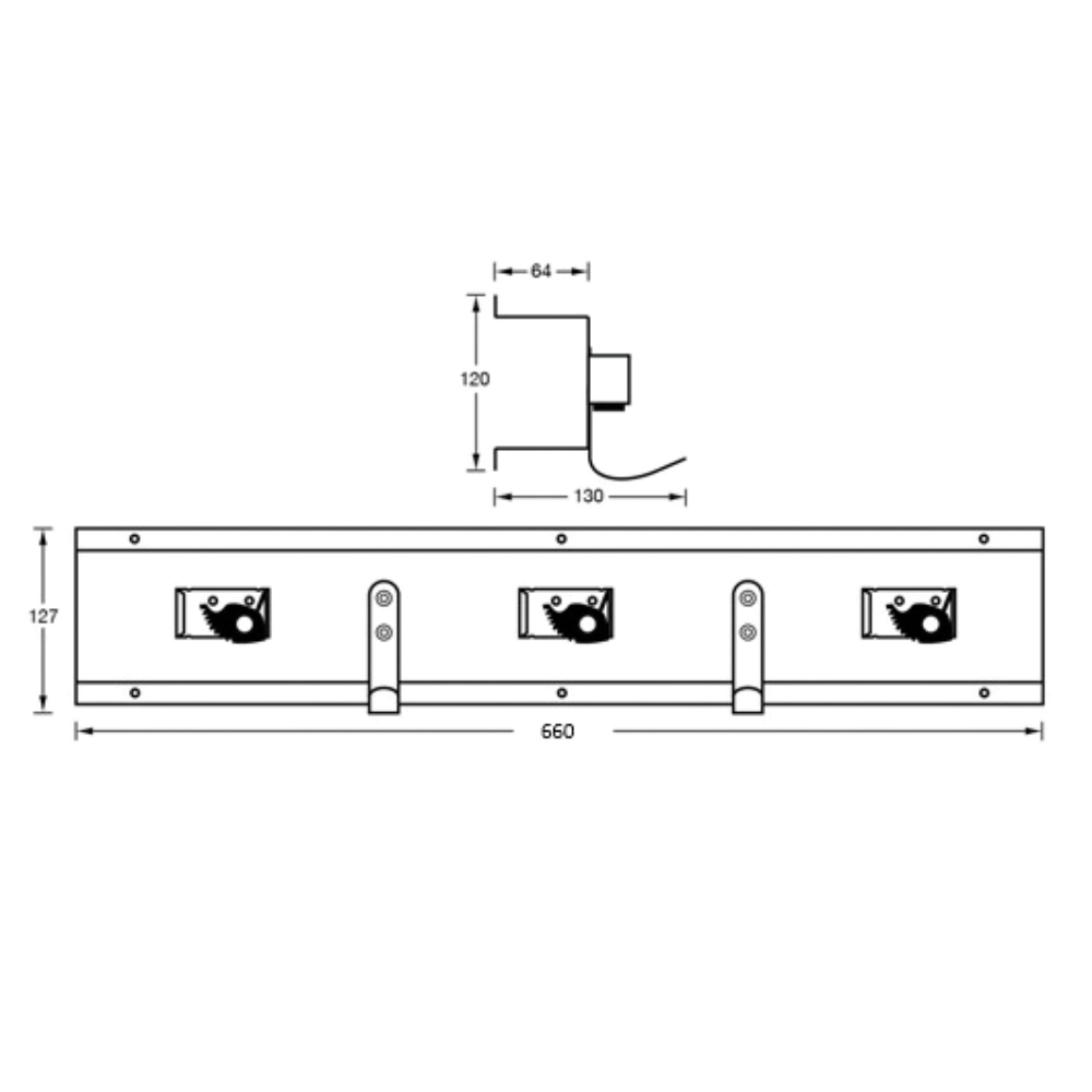 Utility Rack c/w 3 Mop & 2 Rag Hooks SS