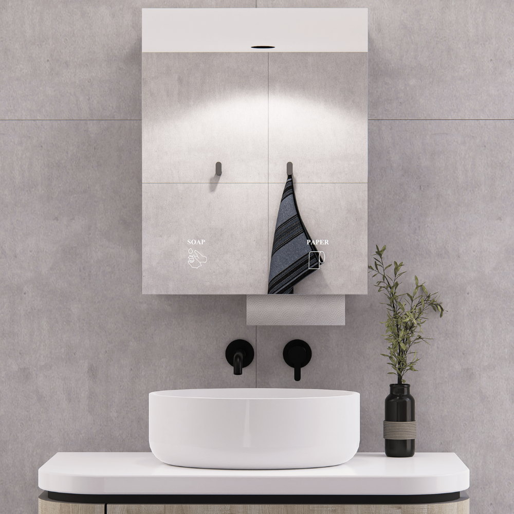 Metlam Integrated Mirror Fronted Cabinet - Integrating Soap Dispenser & Paper Towel Dispenser