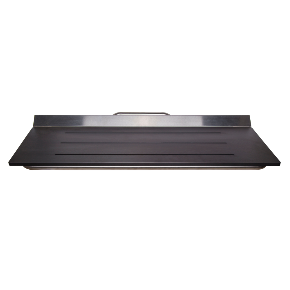 Accessible Folding Shower Seat - 960mmL x 400mmW with 13mm Designer Black Compact Laminate Seat Top and Satin Stainless Steel Frame