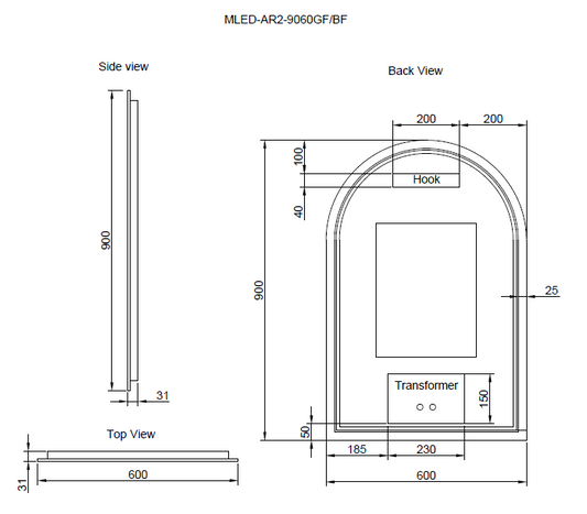Arch Framed LED Mirrors Brushed Copper 600x900mm