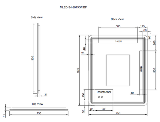 Rectangle Framed LED Mirrors Brushed Copper 900x750mm