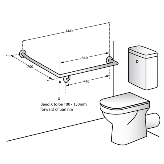 Accessible Right Hand 30° Grab Rail, Concealed Fix SS