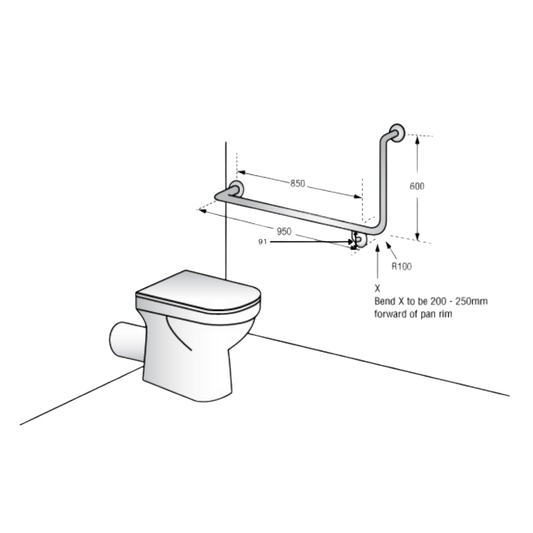Antimicrobial Coated Accessible Left Hand 90° Grab Rail