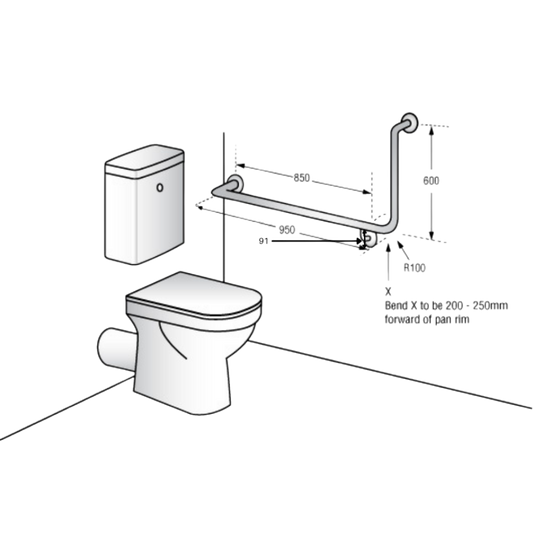 Accessible Left Hand 90° Grab Rail, Concealed Fix SS