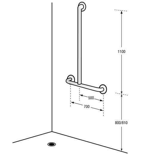 Offset Flush LH Mount Shower Grab Rail Kit - Compr: MLR107_MKII_DESIGNER & ML_HSK_DESIGNER