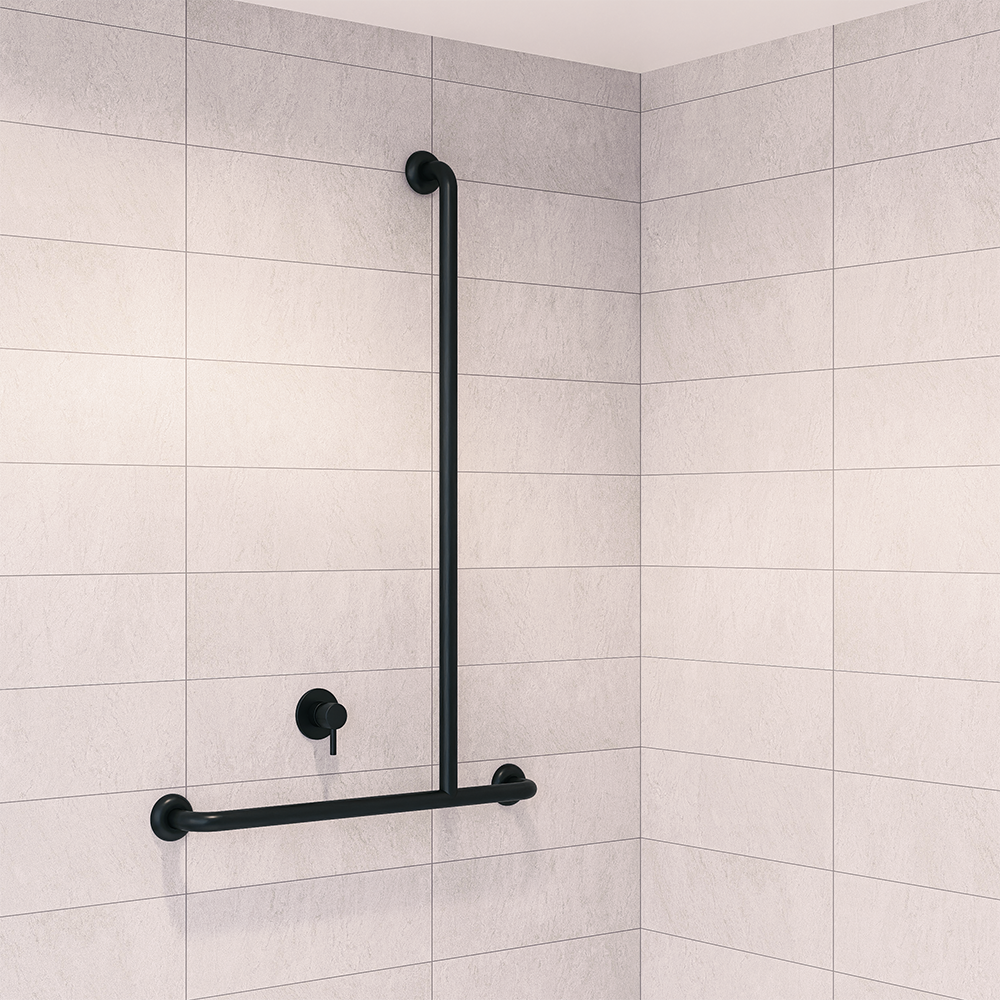 Accessible Shower Inverted “T” Right Hand Grab Rail - Designer Black