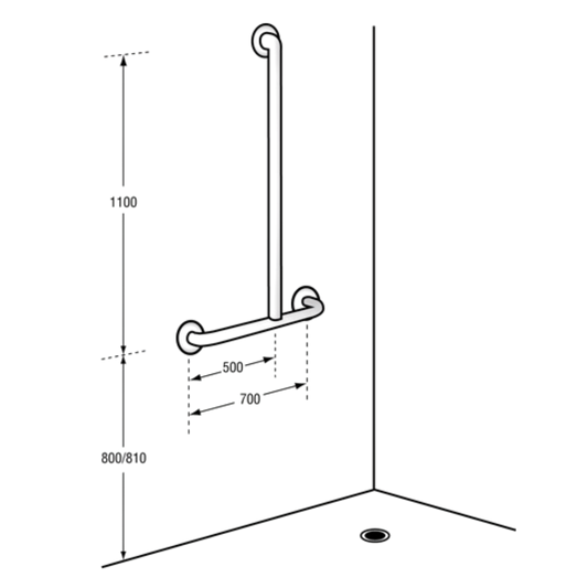 Accessible Shower Inverted “T” Right Hand Grab Rail, Concealed Fix SS