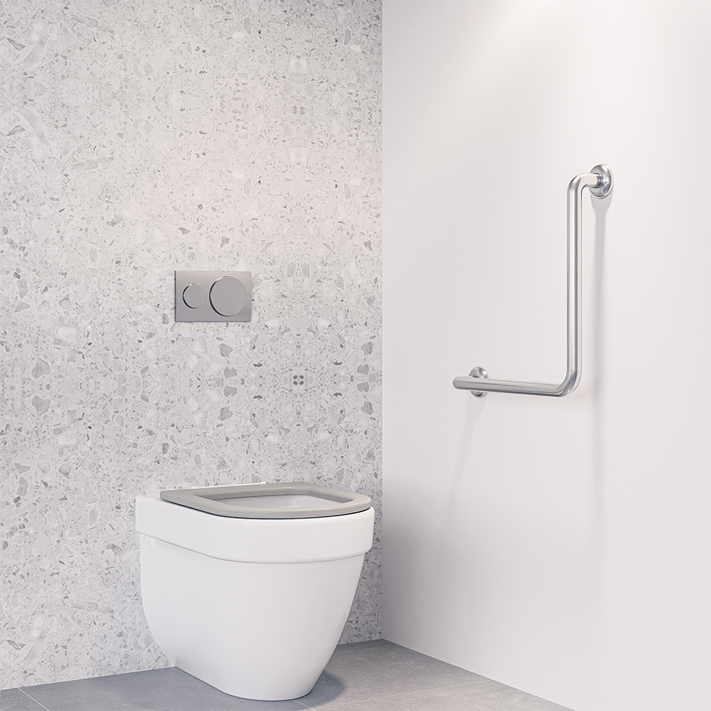 Ambulant 450mm x 450mm Left Hand or Right Hand 90° Grab Rail, Concealed Fix SS
