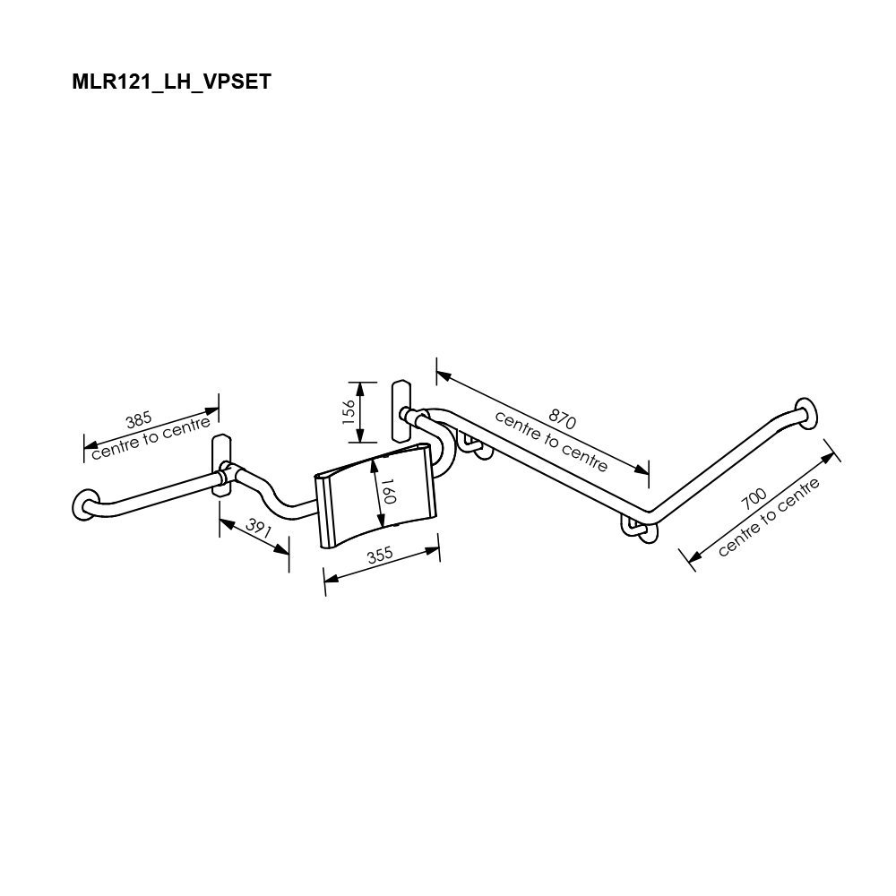 Accessible 40° Grab Rail and Back Rest Set with Stainless Steel Back Rest, Vandal Proof Left Hand SS