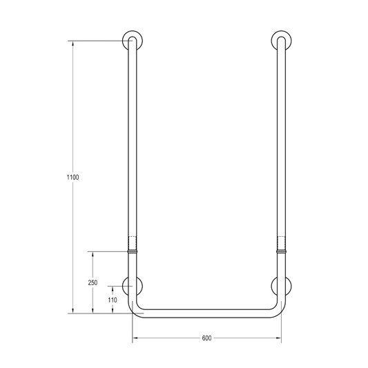 Modular U-Shaped Grab Rail 600mm W x 1100mm H - SS