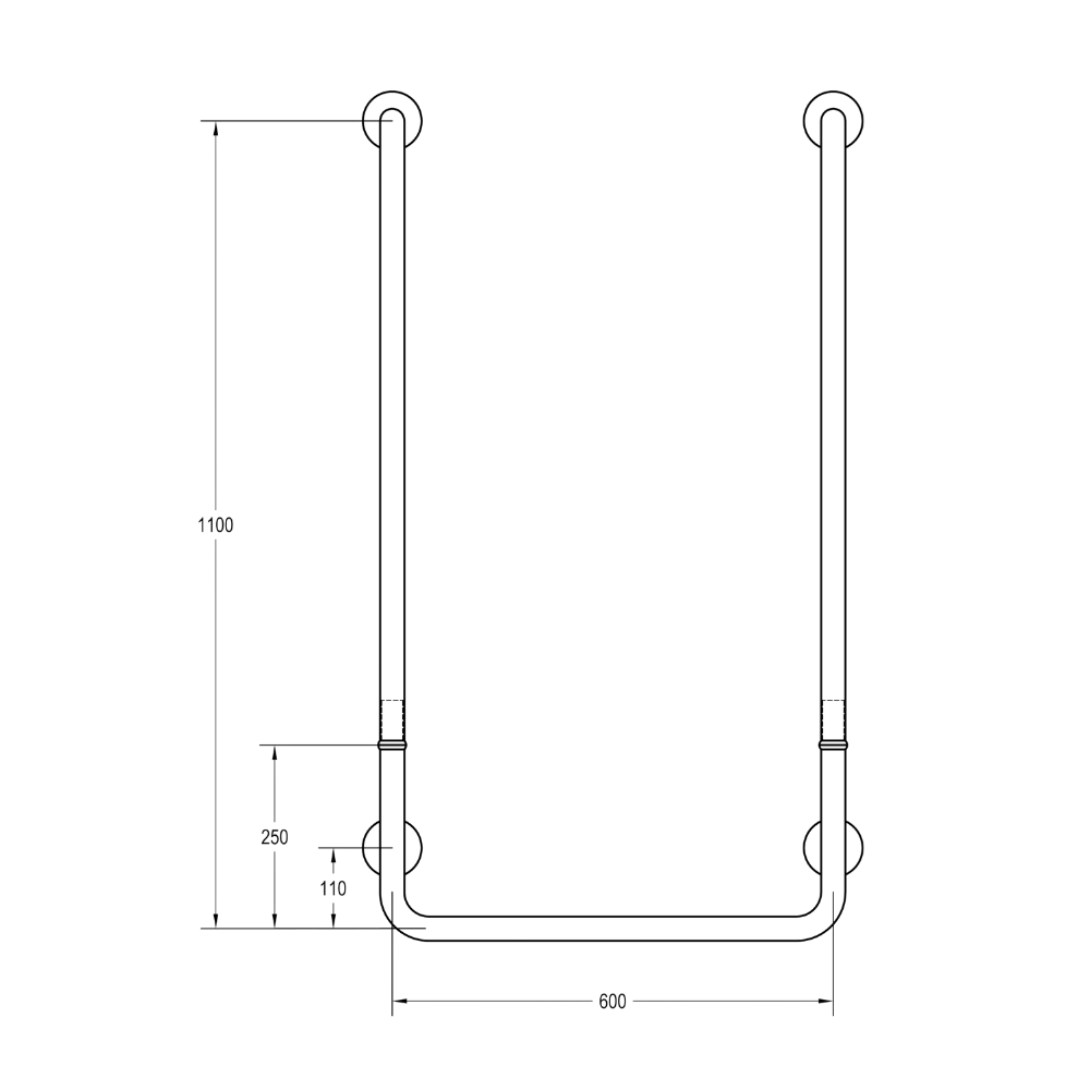 Modular U-Shaped Grab Rail 600mm W x 1100mm H - SS