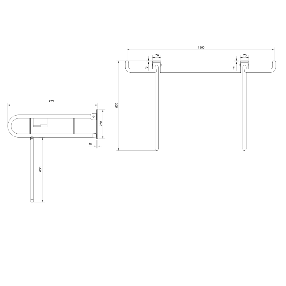 Changing Places Bariatric Twin Drop Down Grab Rails Left-Hand Drop Down Rail contains a Toilet Roll Holder and Right-Hand Drop Down Rail contains a Nurse Call in Satin Stainless Steel * Special Order Product