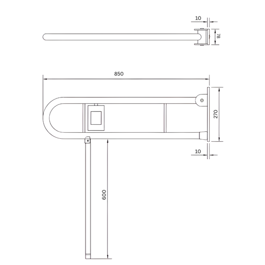 Changing Places Bariatric Drop Down Grab Rail (Single), Right Hand Nurse Call, Drop Down Leg in Satin Stainless Steel * Special Order Product