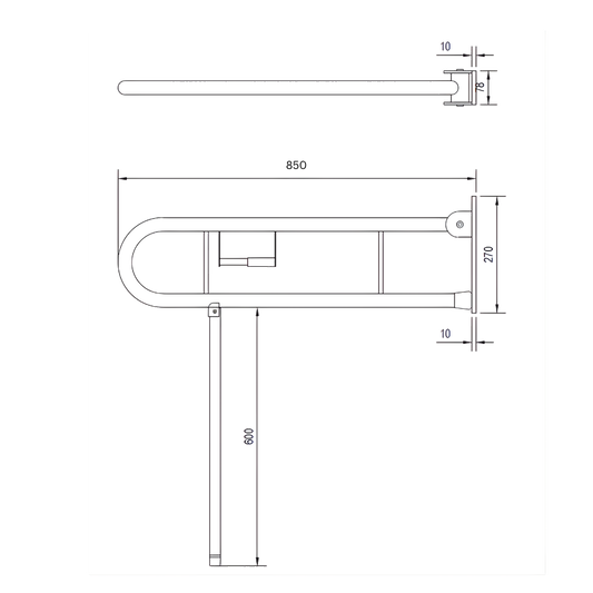 Changing Places Bariatric Drop Down Grab Rail (Single), Toilet Roll Holder, Drop Down Leg in Satin Stainless Steel * Special Order Product
