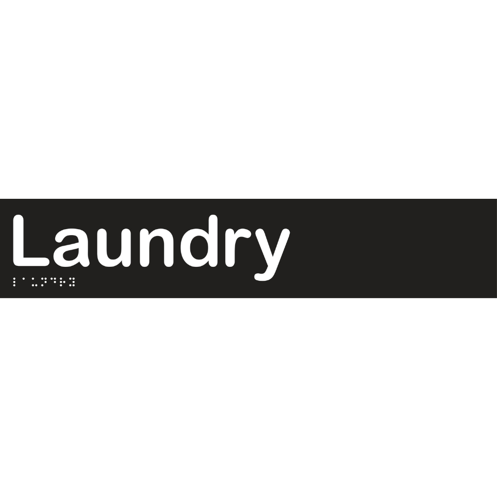 Laundry Braille Sign - Vinyl - Black with White Infill