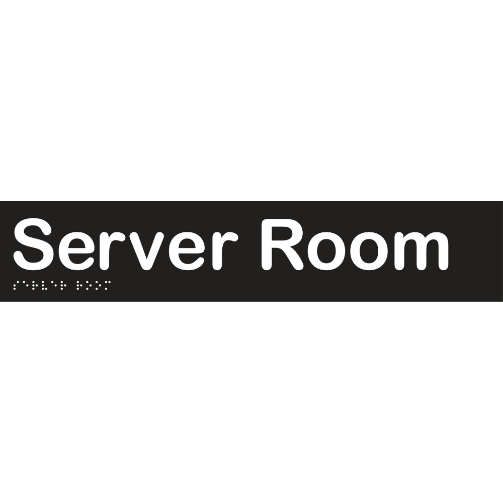 Server Room Braille Sign - Vinyl - Black with White Infill