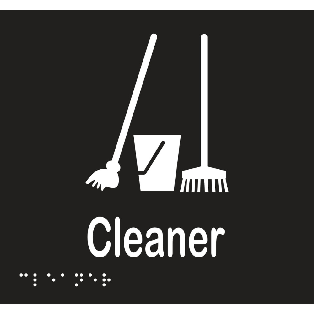 Cleaner Braille Sign - Vinyl - Black with White Infill