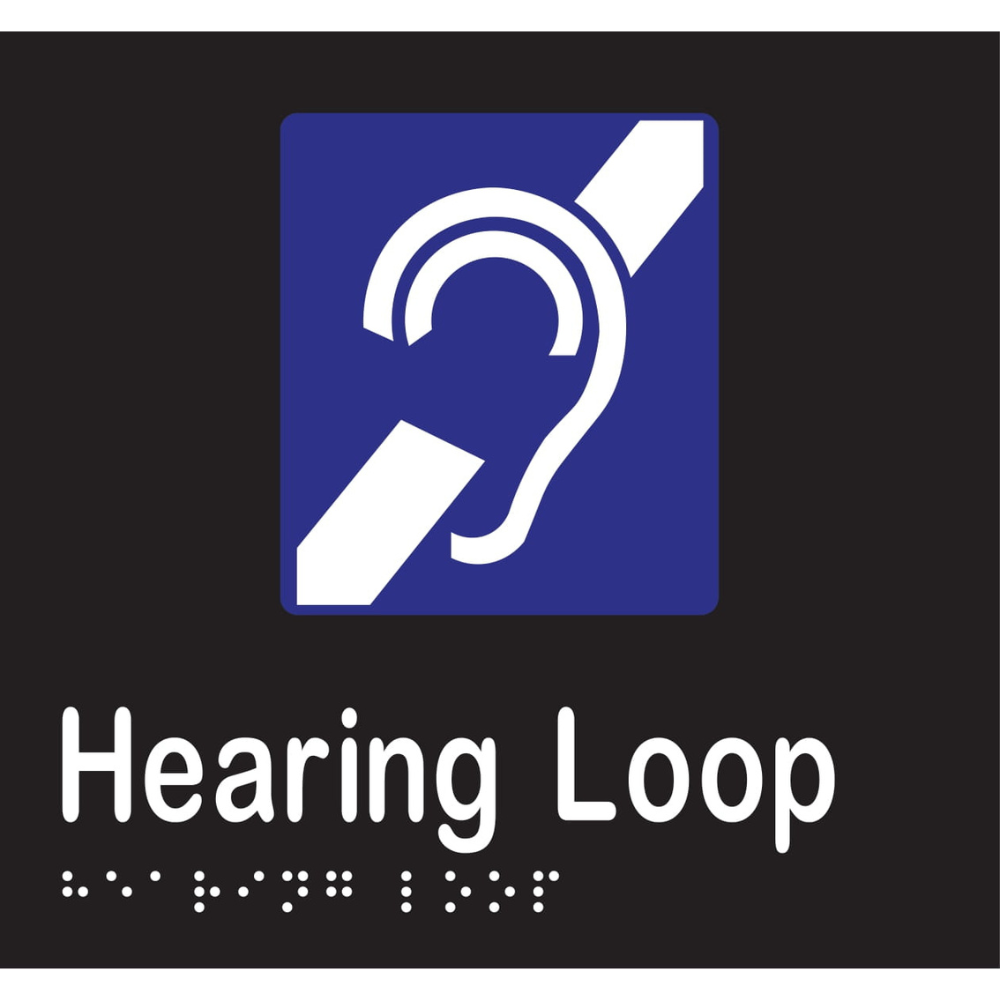 Hearing Loop - 160mm x 150mm - Vinyl - Black with White Infill