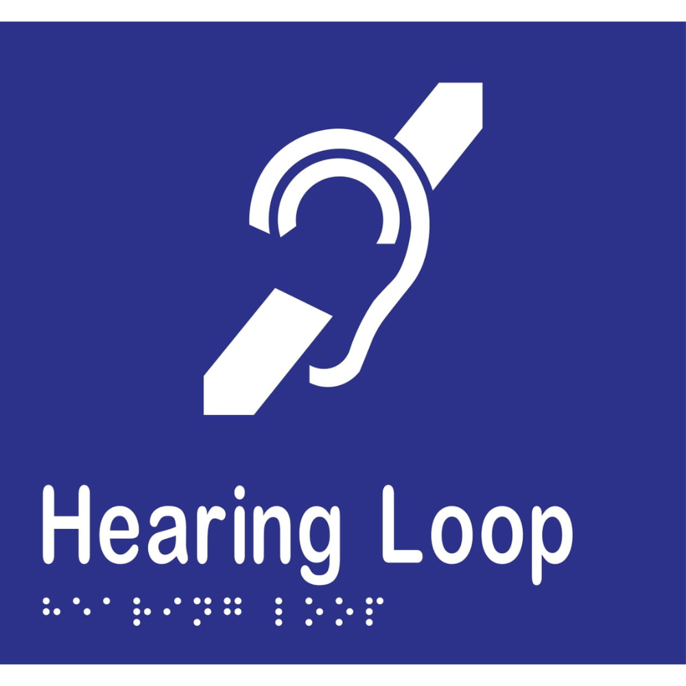 Hearing Loop - 160mm x 150mm - Vinyl - Blue with White Infill