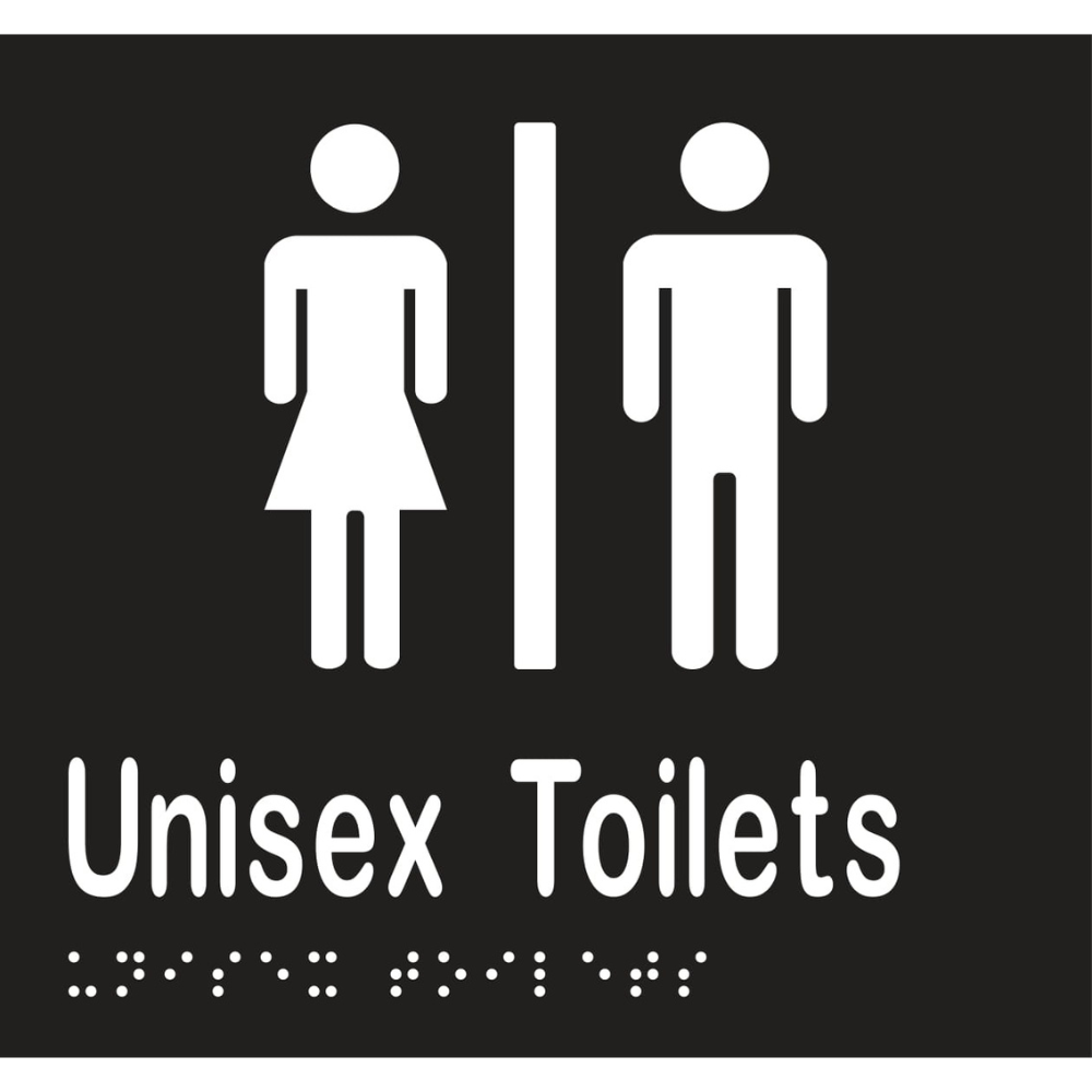 Unisex Toilets Div Braille Sign - Vinyl - Black with White Infill