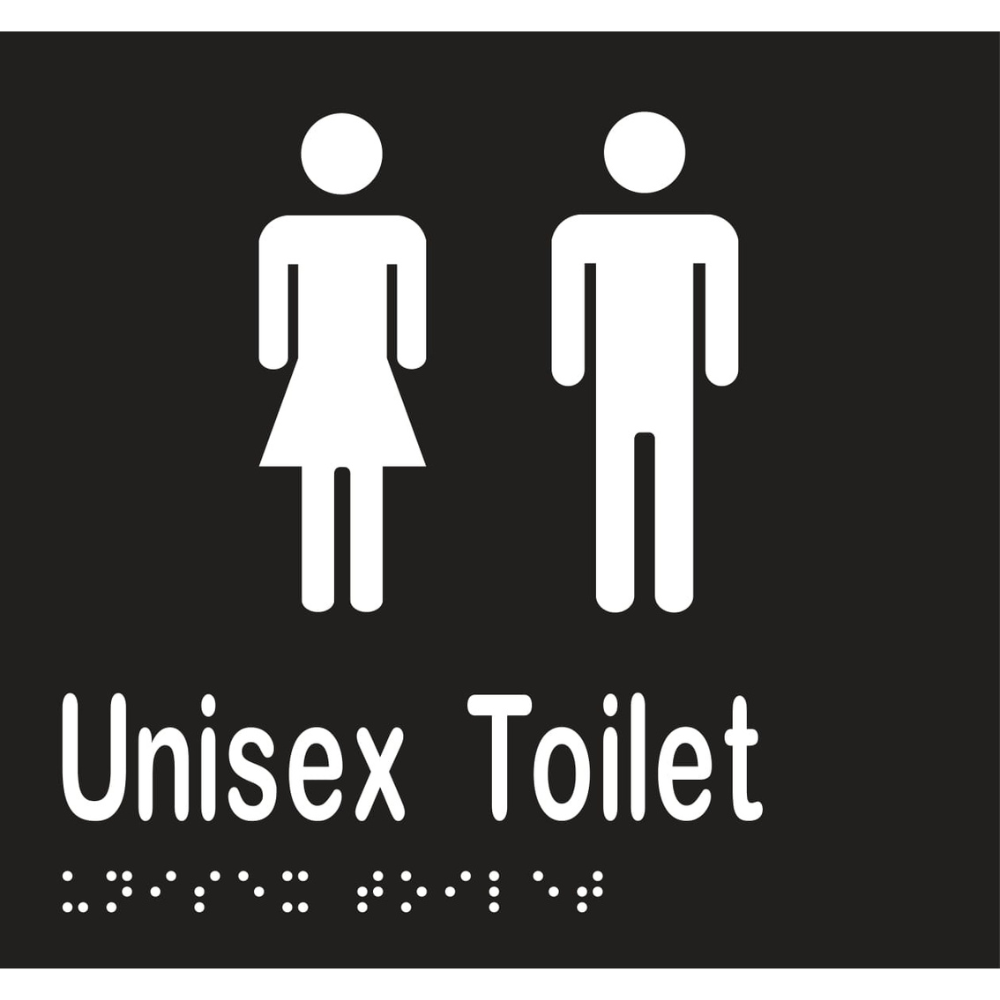 Unisex Toilet Braille Sign - Vinyl - Black with White Infill