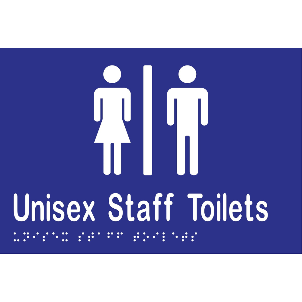 Unisex Staff Toilets Div Braille Sign -Vinyl - Blue with White Infill