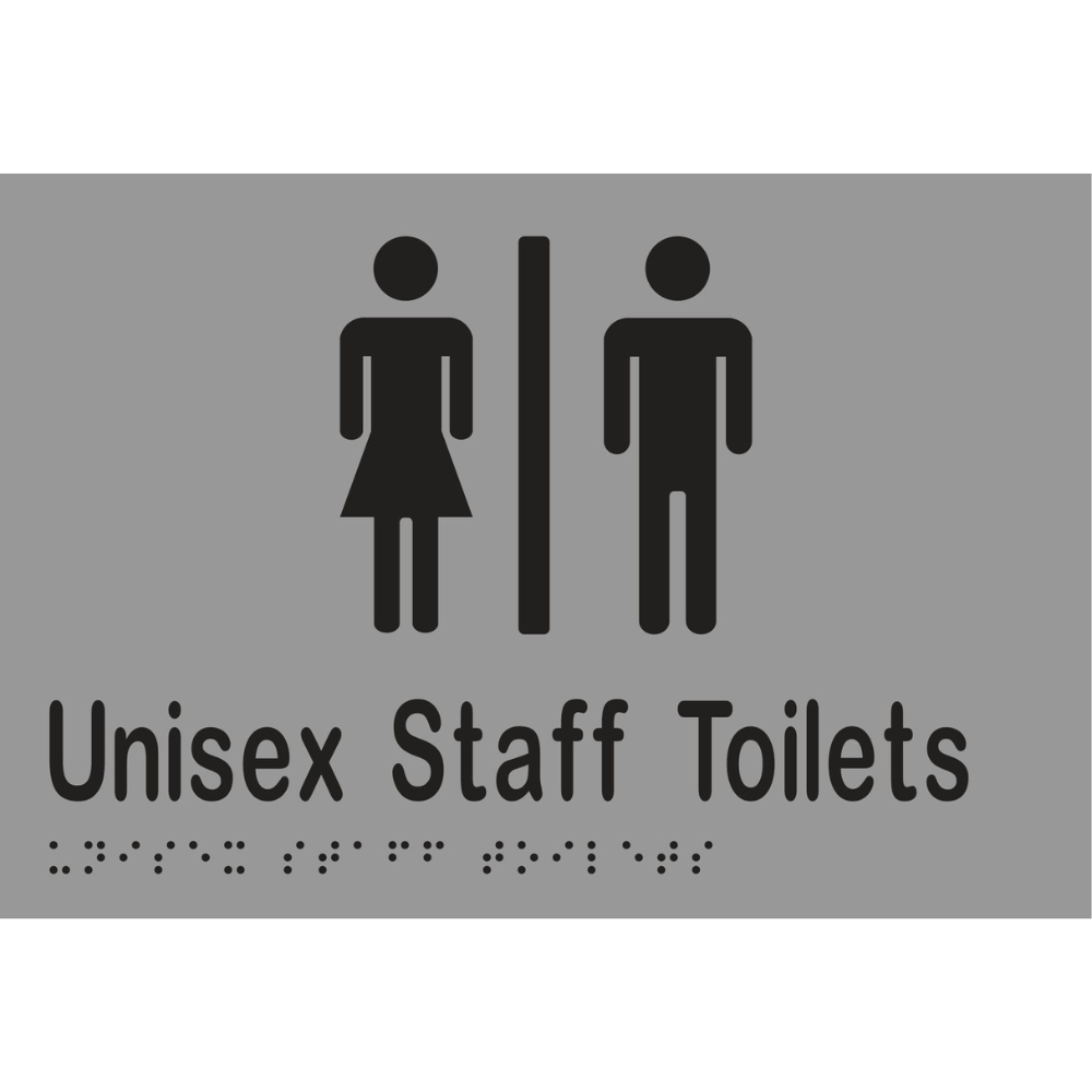 Unisex Staff Toilets Div Braille Sign - Vinyl - Silver with Black Infill