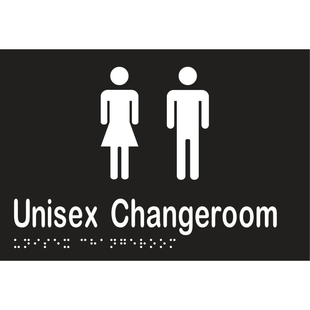 Unisex Changeroom Braille Sign - Vinyl - Black with White Infill