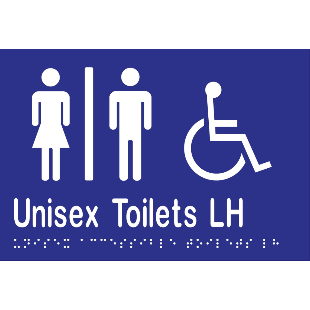 Unisex Acc Tlts Divided LH Braille Sign -Vinyl - Blue with White Infill
