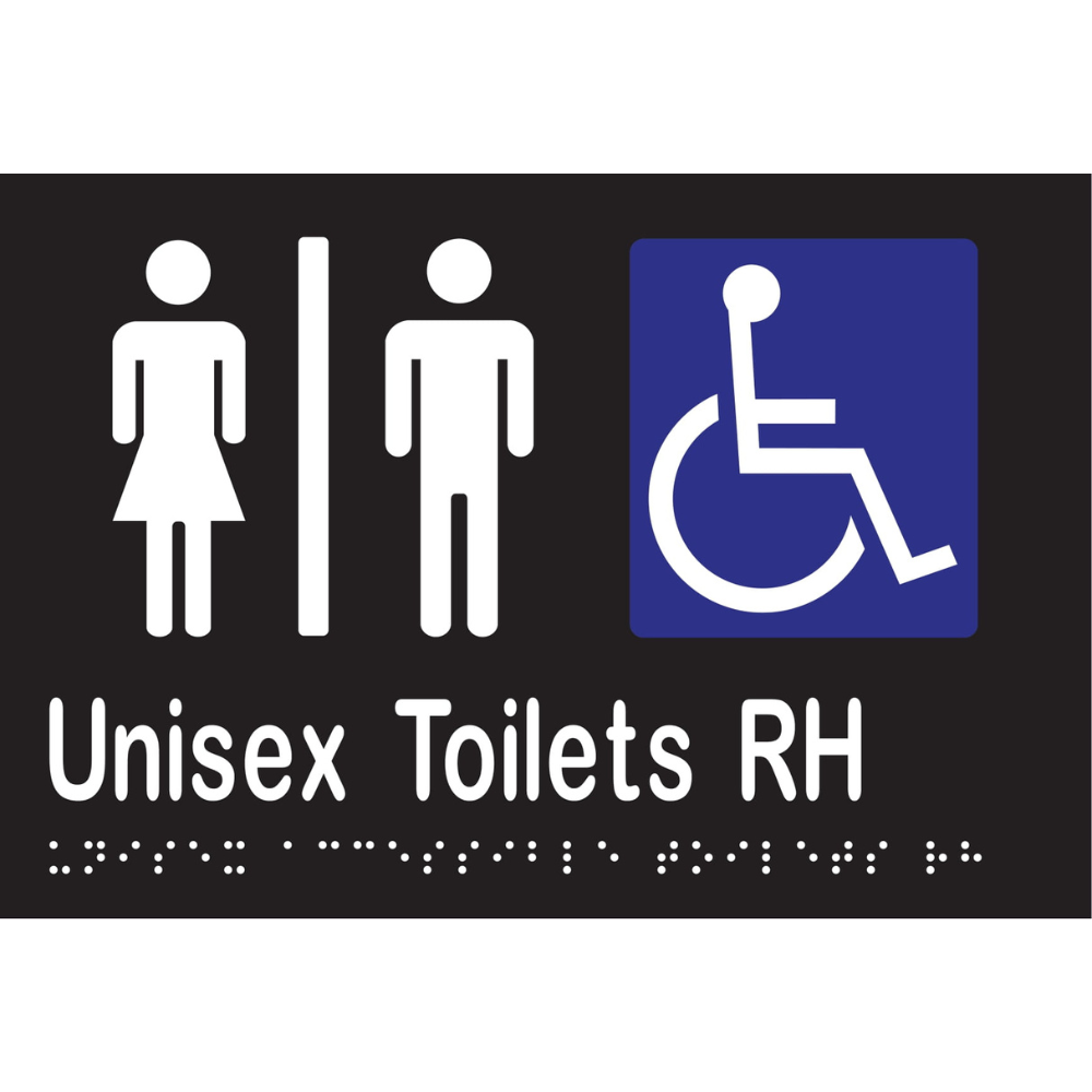 Unisex Acc Tlts Divided RH Braille Sign - Vinyl - Black with White Infill