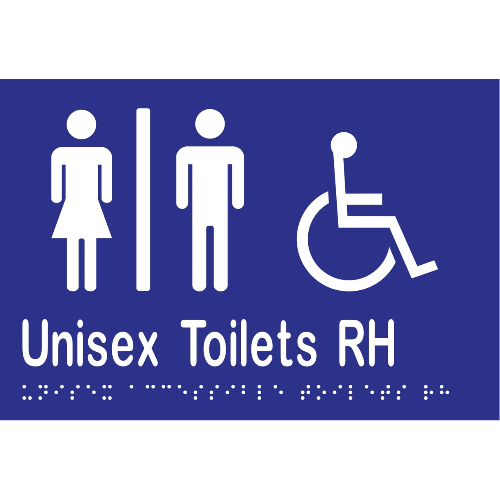 Unisex Acc Tlts Divided RH Braille Sign -Vinyl - Blue with White Infill