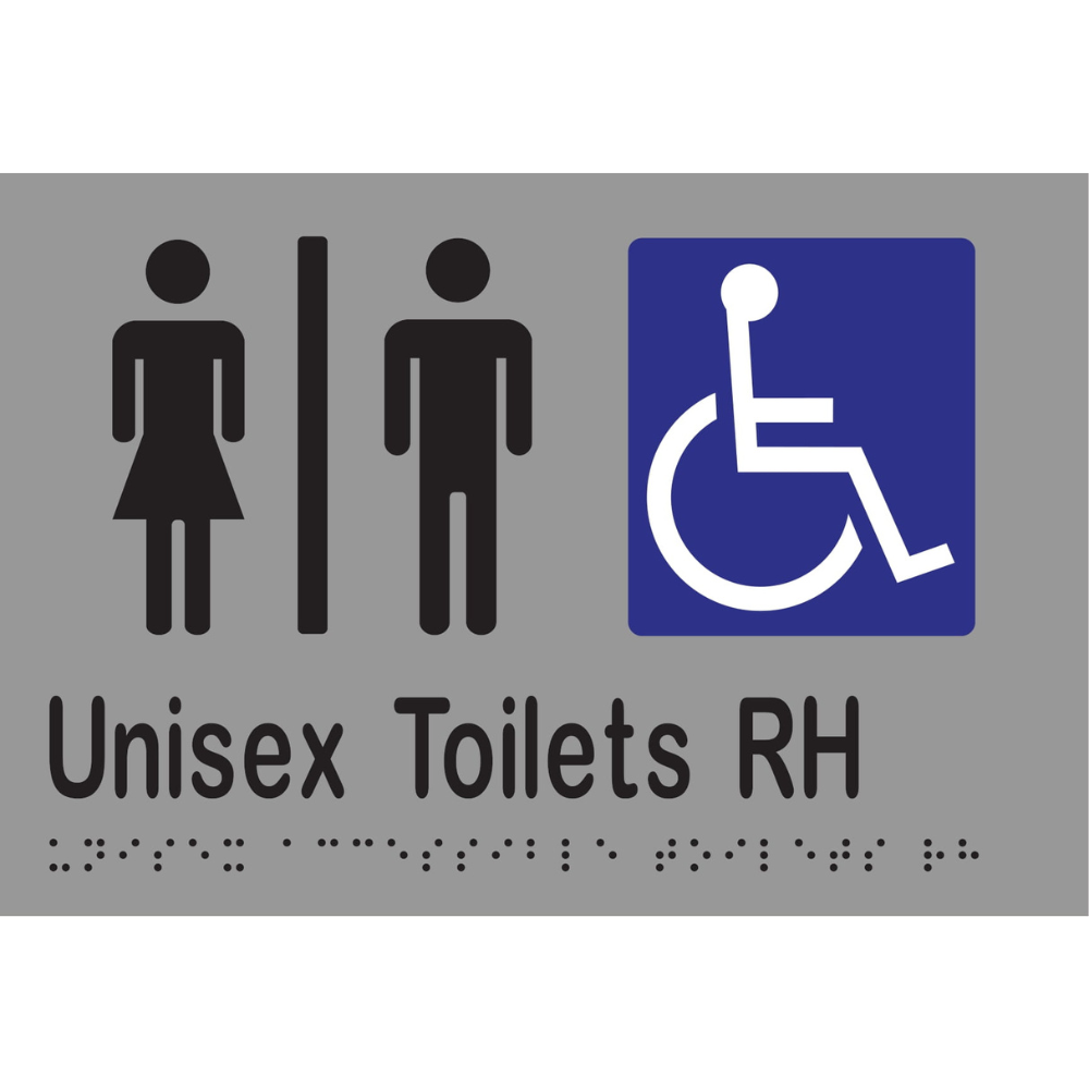 Unisex Acc Tlts Divided RH Braille Sign - Vinyl - Silver with Black Infill
