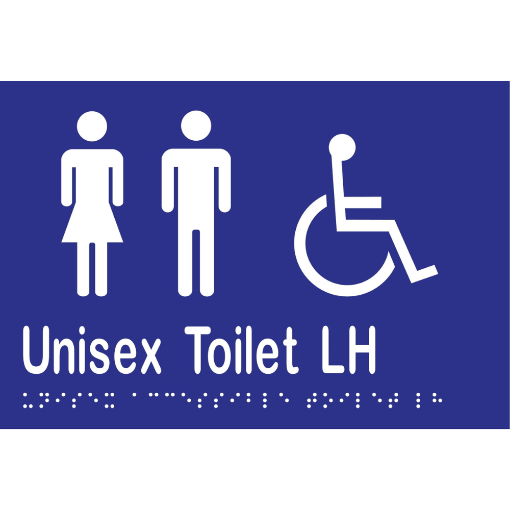 Unisex Acc Toilet LH Braille Sign -Vinyl - Blue with White Infill