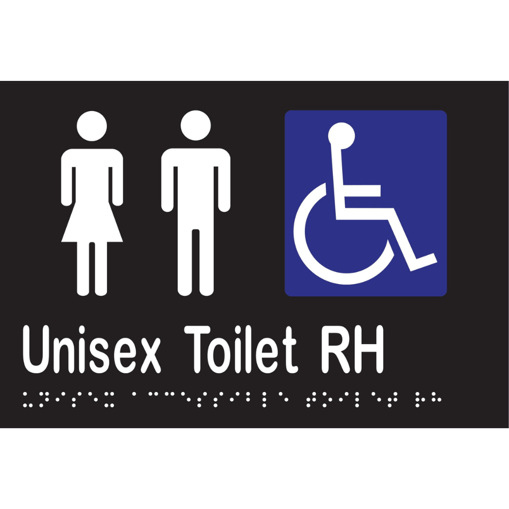 Unisex Acc Toilet RH Braille Sign - Vinyl - Black with White Infill