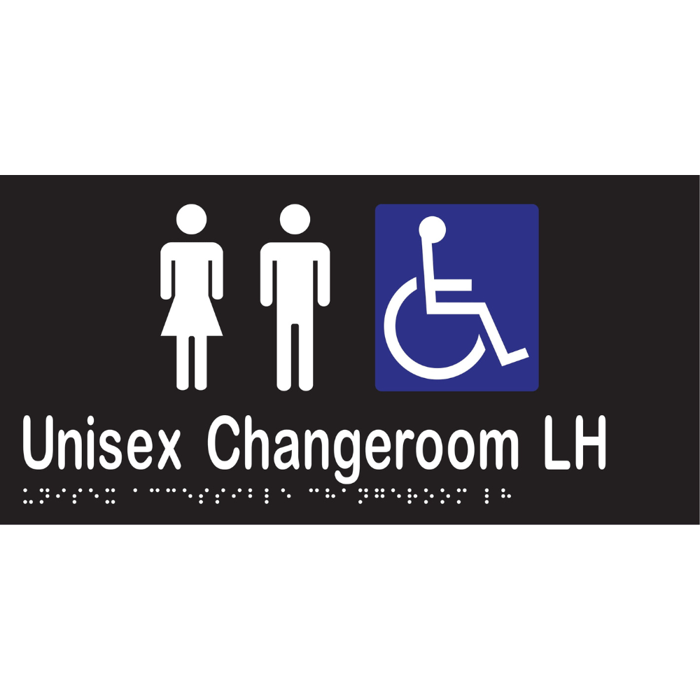 Unisex Acc Chge Room LH Braille Sign - Vinyl - Black with White Infill