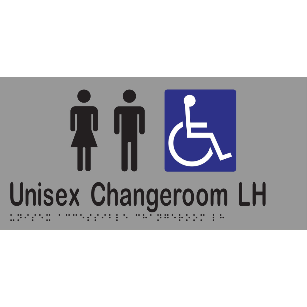 Unisex Acc Chge Room LH Braille Sign - Vinyl - Silver with Black Infill