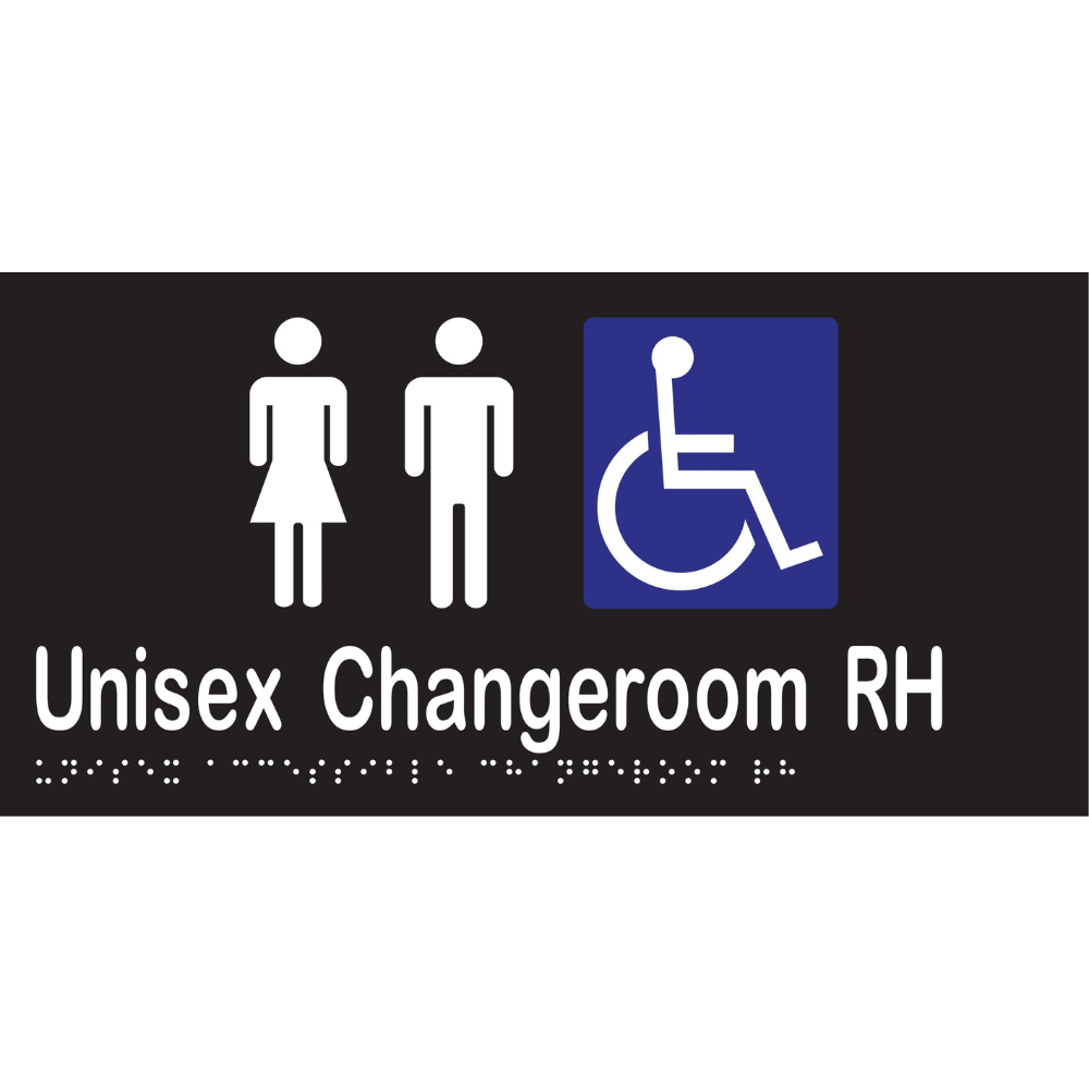 Unisex Acc Chge Room RH Braille Sign - Vinyl - Black with White Infill